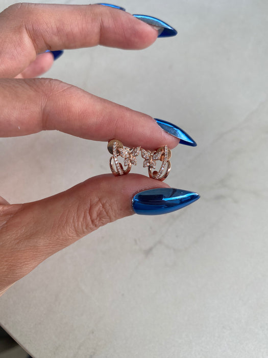 14k Rose Gold Diamond Butterfly J Huggie Earrings | Petite Diamond Huggies