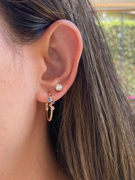 14K Gold Bubble Bezel Set Rainbow Hoop Earrings