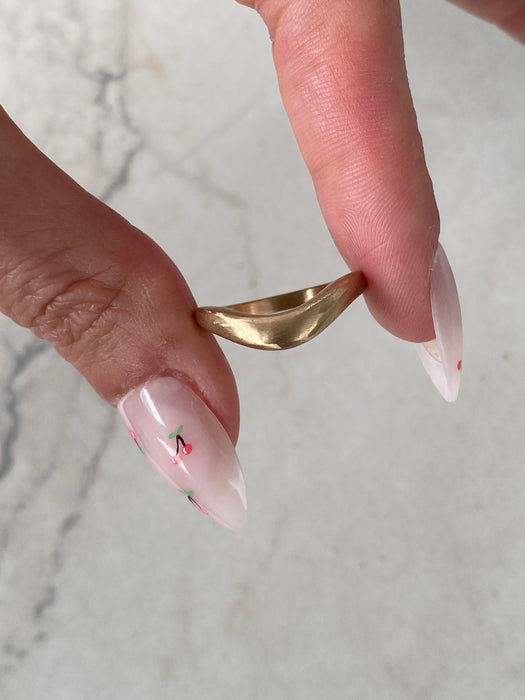 14K Gold Brushed Curved Band Ring