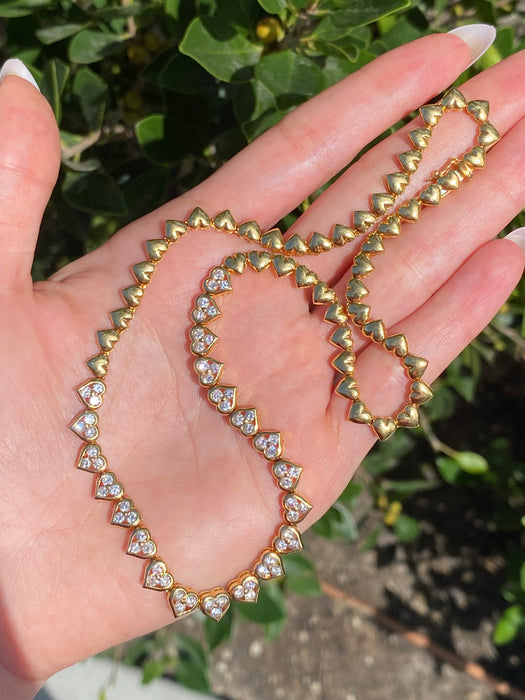 Vintage 18K Gold Diamond Heart Tennis Necklace