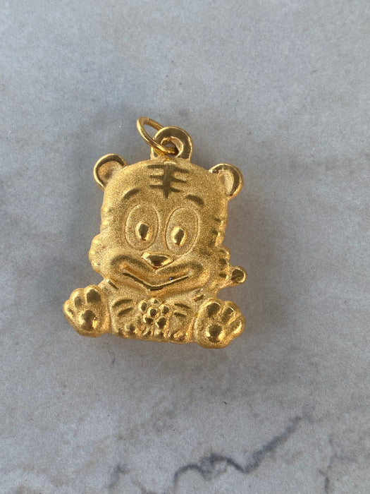 Vintage 24K Gold 3D Tiger Charm
