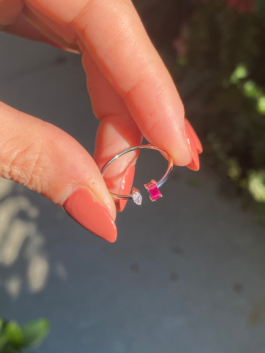 Platinum 900 diamond ruby ring size 6.25