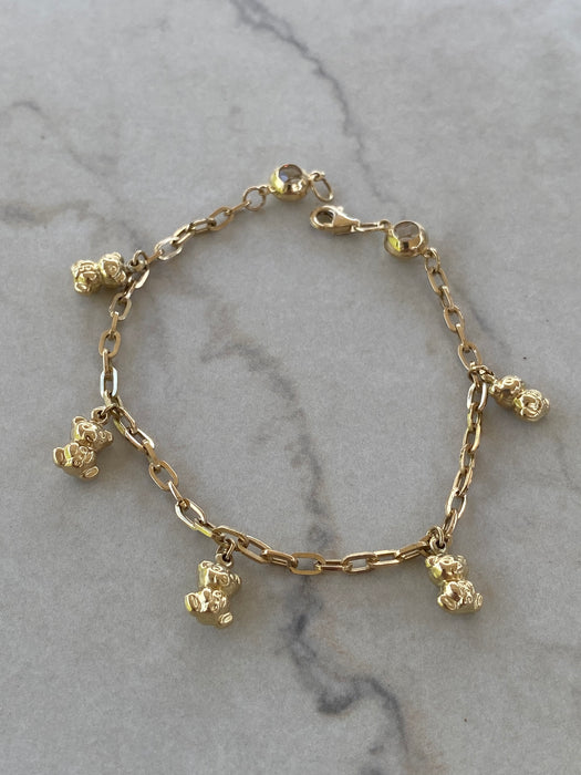 14K Gold Puffy Bear Charm Bracelet