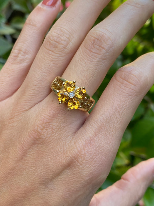 14k citrine flower diamond ring size 7