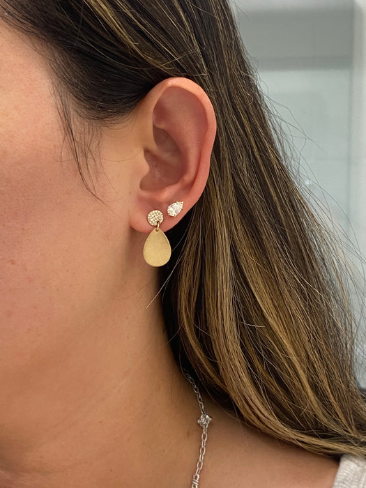 14K Glitter Gold Diamond Disc Drop Earrings