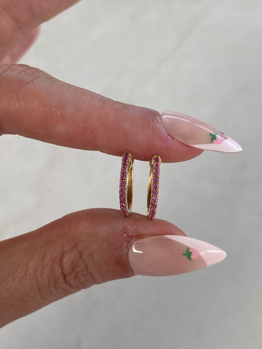 14K Gold Pink Sapphire Huggie Earrings – Natural Pink Sapphire