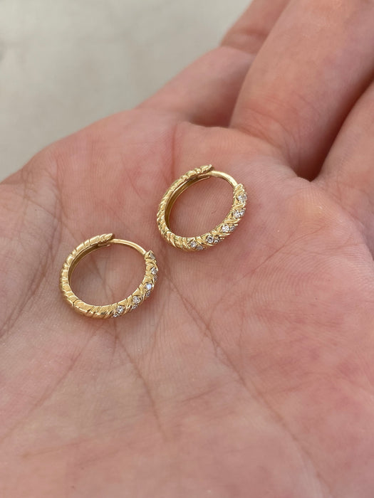 14K Gold Lab Diamond Reversible Croissant Huggie Earrings
