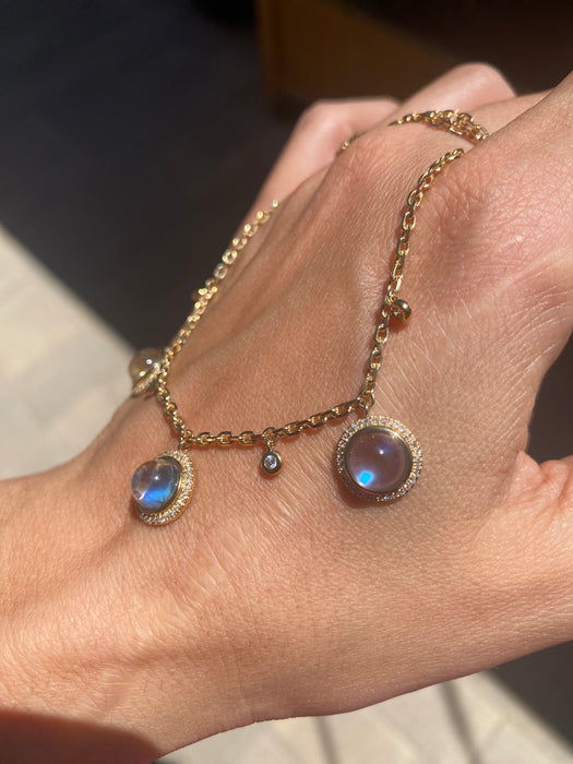 14K Gold Natural Moonstone & Diamond Biker Chain Necklace