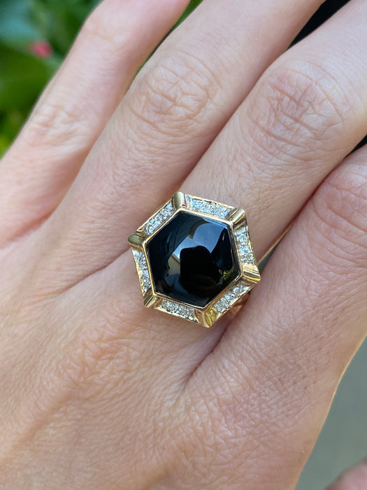 14k black onyx diamond ring size 7