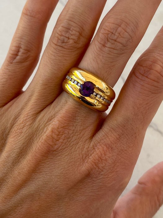 Vintage 18K Gold Amethyst & Diamond Ring by Kabana