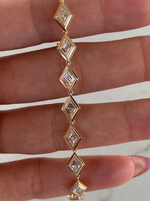 14K Gold Bezel Set Lozenge-Cut Lab Diamond Bracelet- 6 TCW