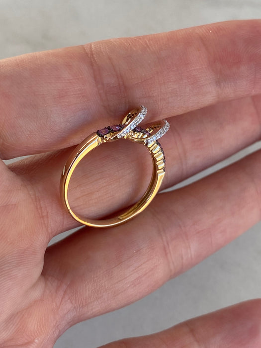 14K Gold Pink Sapphire & Diamond Swirl Ring Size 7
