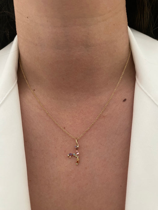 14k rainbow initial y letter pendant charm