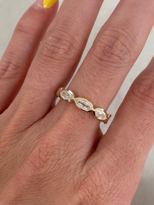 14K Gold 2.40 Carat Step-Cut Marquise Lab Diamond Eternity Ring
