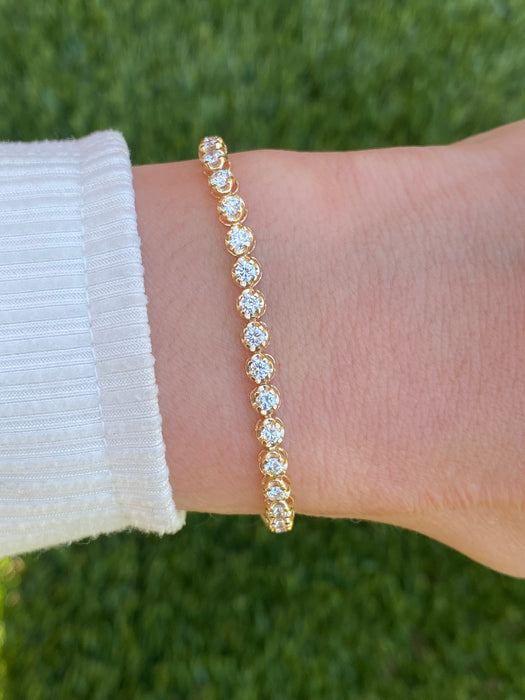 14K Gold Lab Diamond Tennis Bracelet – 2.3 TCW Cupcake Setting, 7”