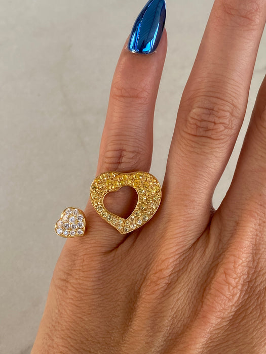 Vintage 18K Yellow Sapphire & Diamond Heart Ring Size 7