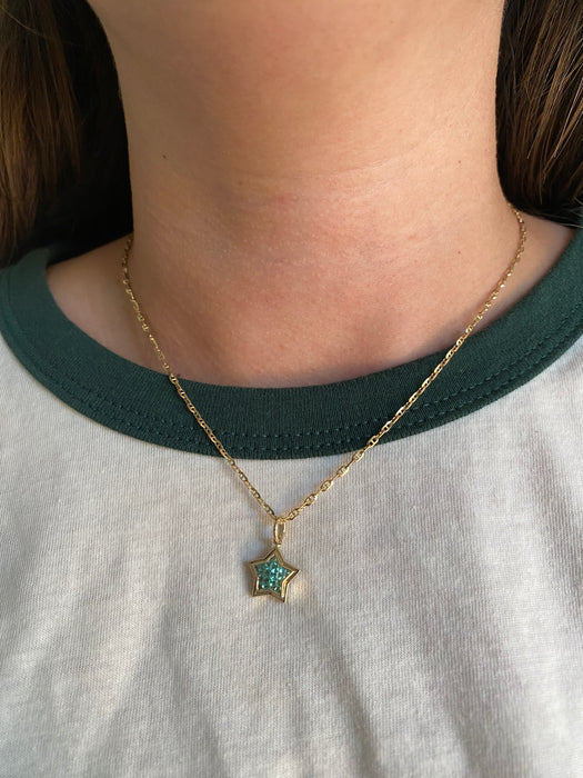 The WISH MINI: 14K Gold Invisible Set Emerald Star Pendant