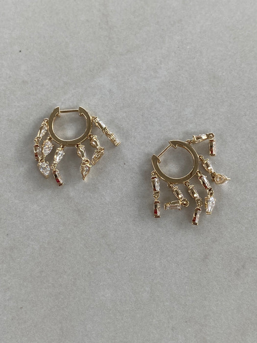 14K Gold Multi-Pear Lab Diamond Huggie Earrings
