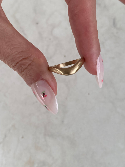 14K Gold Brushed Curved Band Ring