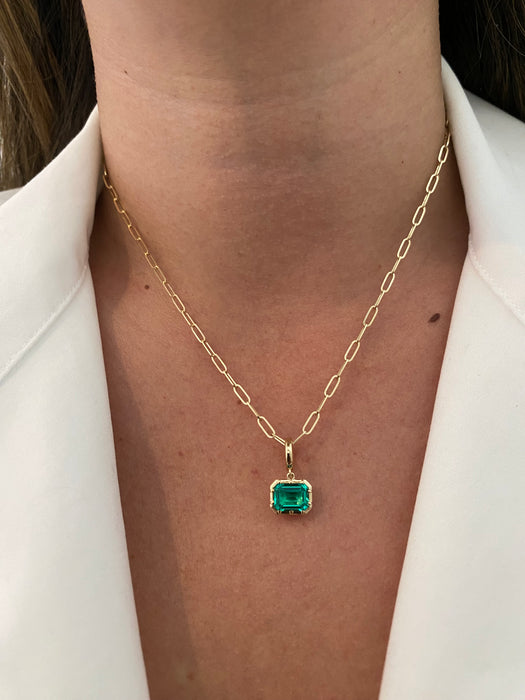 14K Gold Lab Emerald Cut Emerald Charm