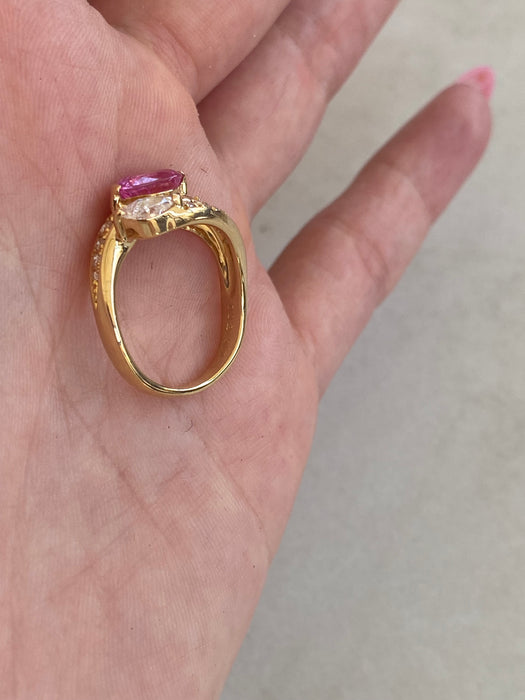 Vintage 18K Pink Sapphire & Diamond Ring