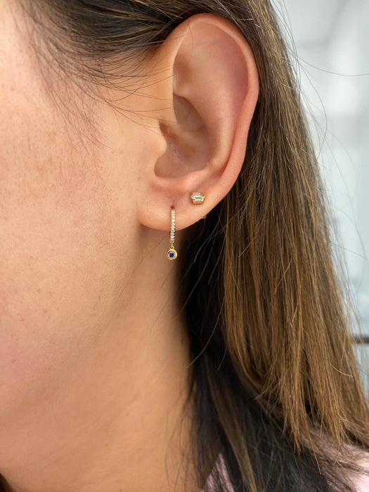 14K Natural Diamond & Blue Sapphire Huggie Earrings