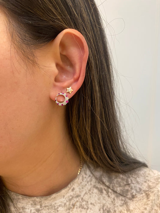 18k white gold diamond ruby crescent moon stud earrings