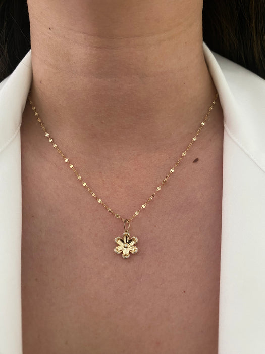 14k diamond flower charm pendant