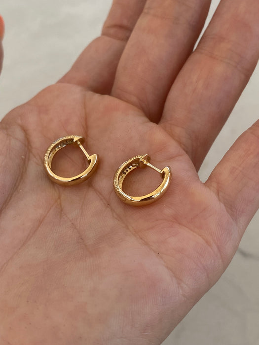 14K Gold Textured Croissant Diamond Huggie Earrings