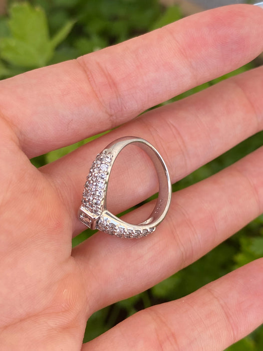 Vintage Platinum 900 1 Carat Diamond Chevron Ring Size 6.25