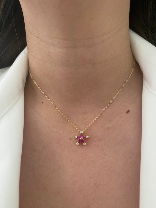 18k kite cut ruby diamond star pendant on chain