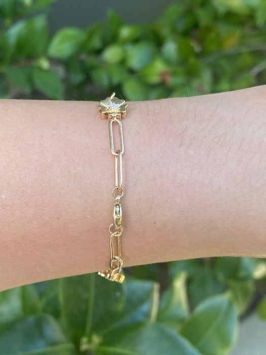 14k diamond paperclip flower bracelet