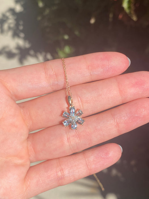 14k aquamarine diamond flower necklace