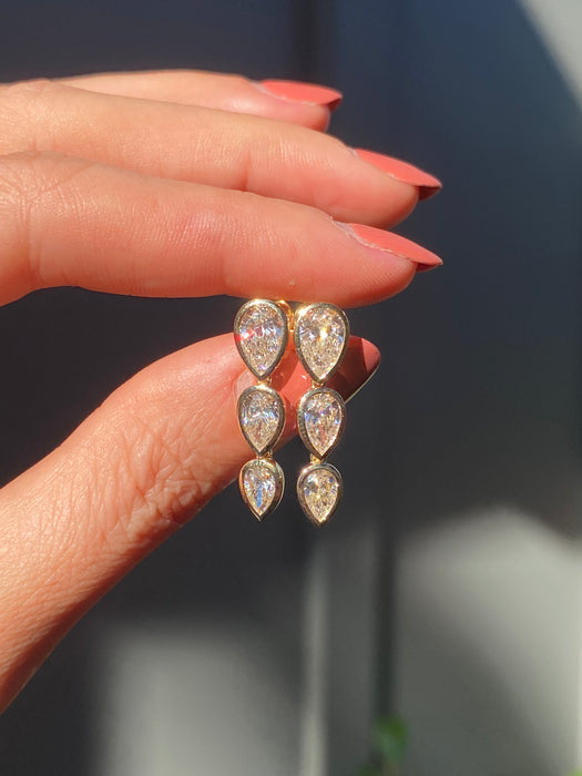 14k bezel set 3.3 carat lab diamond pear earrings