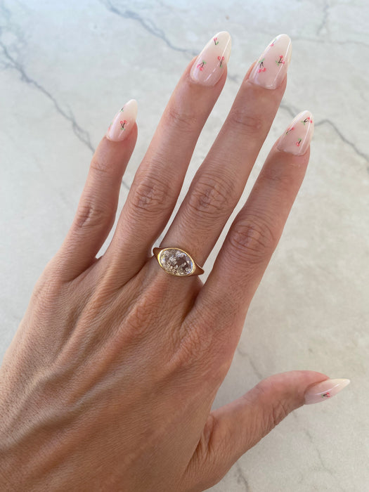 14K East-West Oval Lab Sapphire Ring with Floating Lab Diamonds