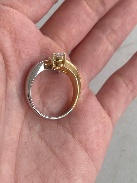 Vintage 18K Gold & Platinum Natural Heart Diamond Bypass Ring
