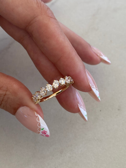 14K Gold Round & Pear Lab Diamond Half Eternity Ring