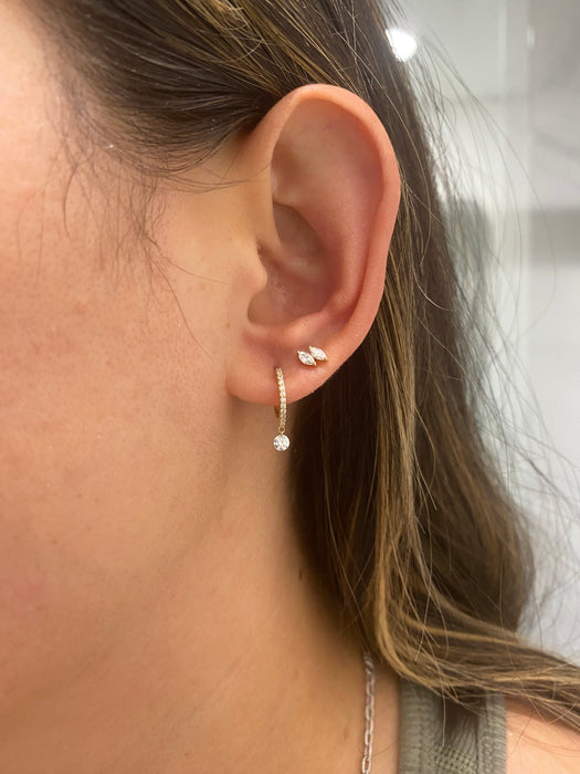 14K Gold Lab Diamond Dangling Huggie Earrings