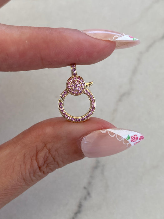 14K Gold Double-Sided Pink Sapphire Lobster Clasp Charm Connector