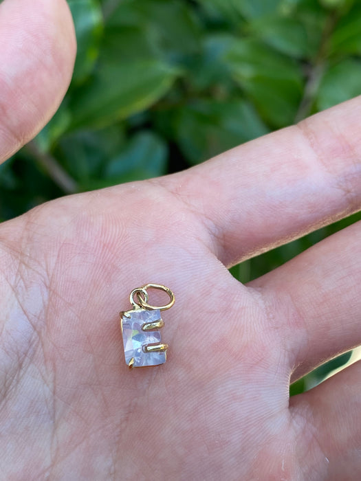 14k lavender quartz letter E pendant charm