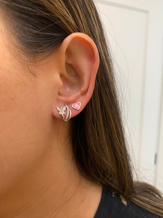 14k white gold diamond butterfly huggie earrings