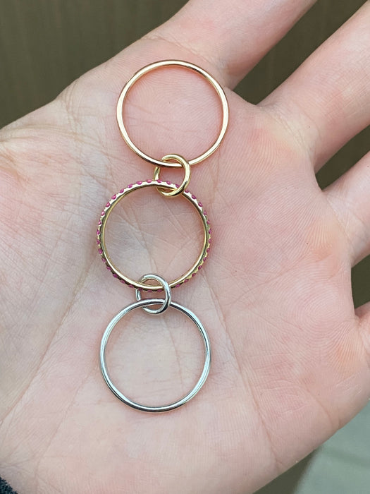 18k platinum 950 triple band pink sapphire ring