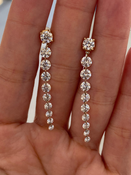 14K Gold Graduated Lab Diamond Dangle Earrings