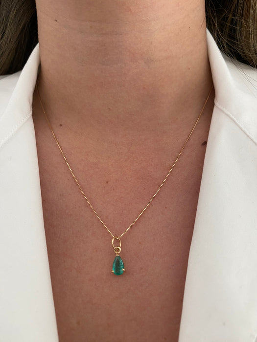 14K Gold Pear Cut Emerald Charm Pendant