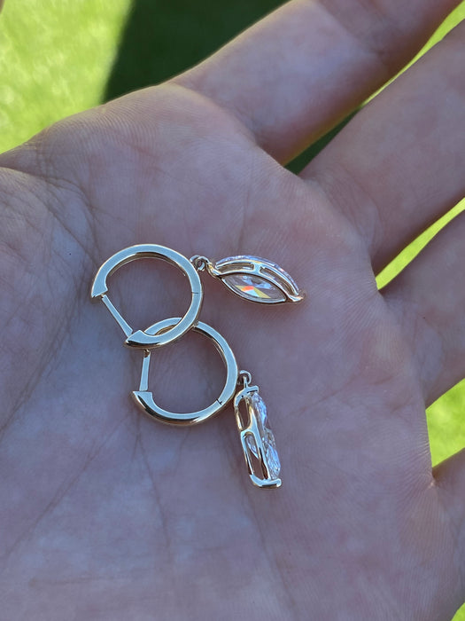 14k lab marquise diamond huggie earrings