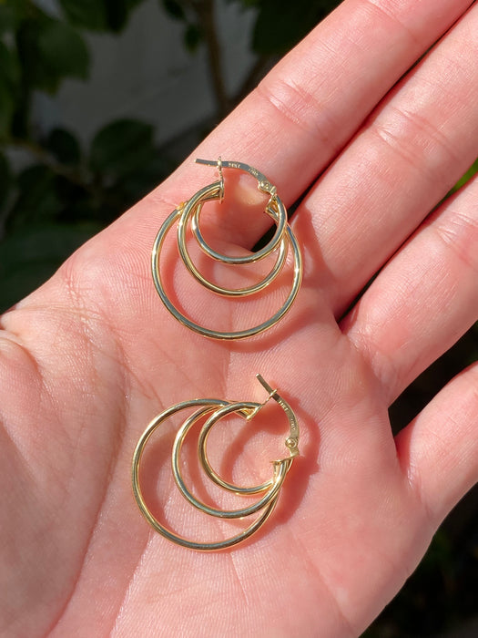 14k triple hoop earrings