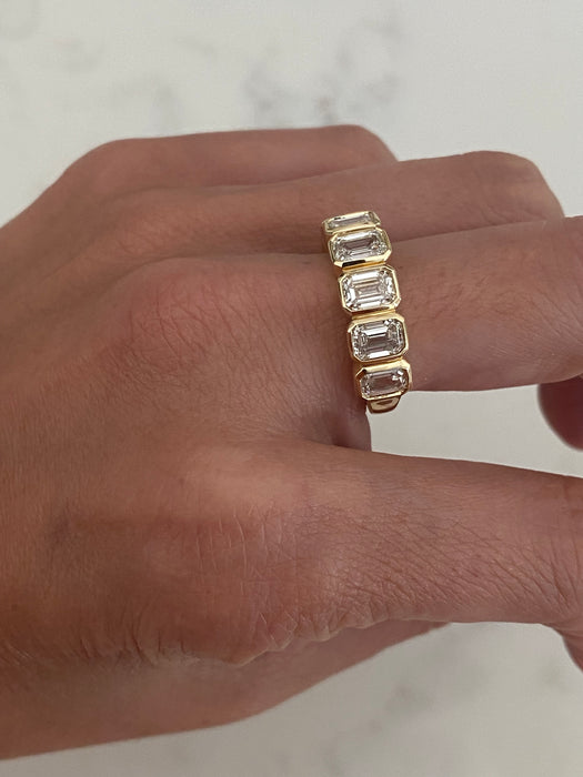 14K Bezel Set Emerald Cut 3 Carat Lab Diamond Band Ring