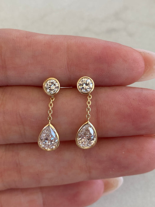 14K Bezel-Set 2 Carat Lab Diamond Drop Earrings