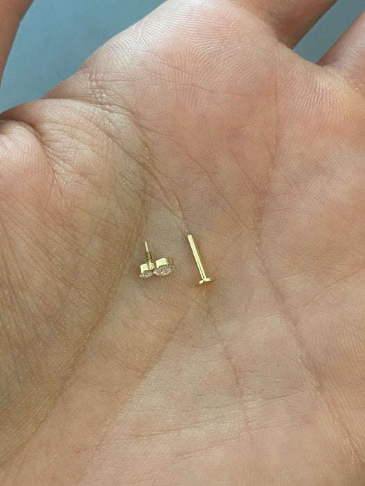 14K Gold Graduated Round Lab Diamond Flat Back Stud Earring- Single