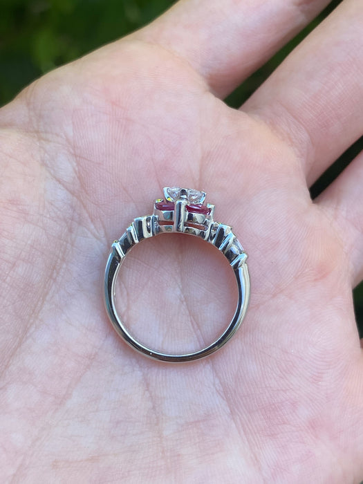 Platinum 900 diamond ruby ring size 6.75